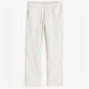 H&M Linen Blend White Striped Wide Leg Pants Size Women’s Medium